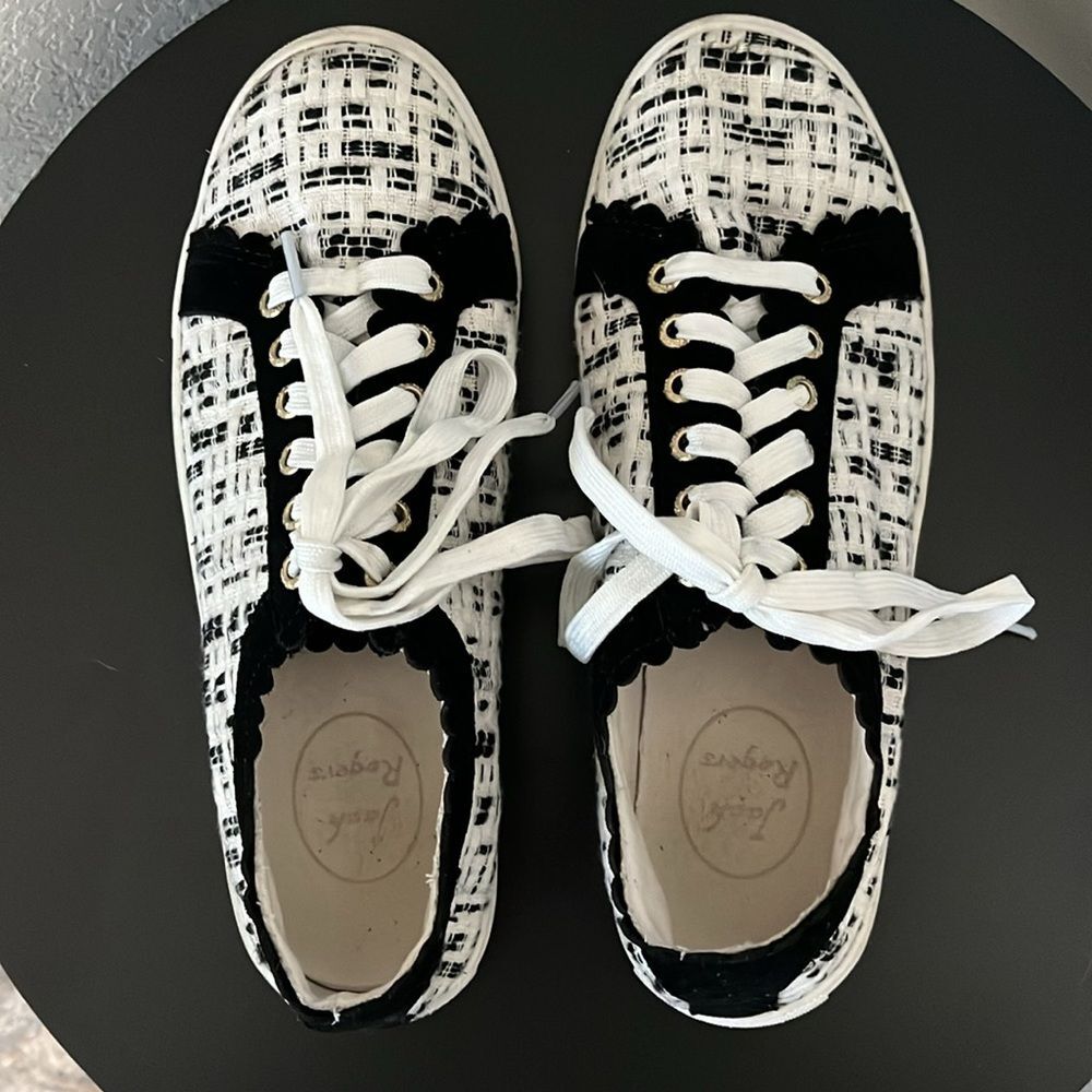 JACK ROGERS Teagan Sneakers Black and White Tweed, Size 8.5 - Picture 7 of 10